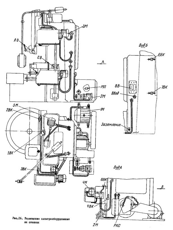 Схема розміщення електрообладнання на токарно-карусельному верстаті 1531м та 1541 Схема розміщення електрообладнання на токарно-карусельному верстаті 1531м та 1541